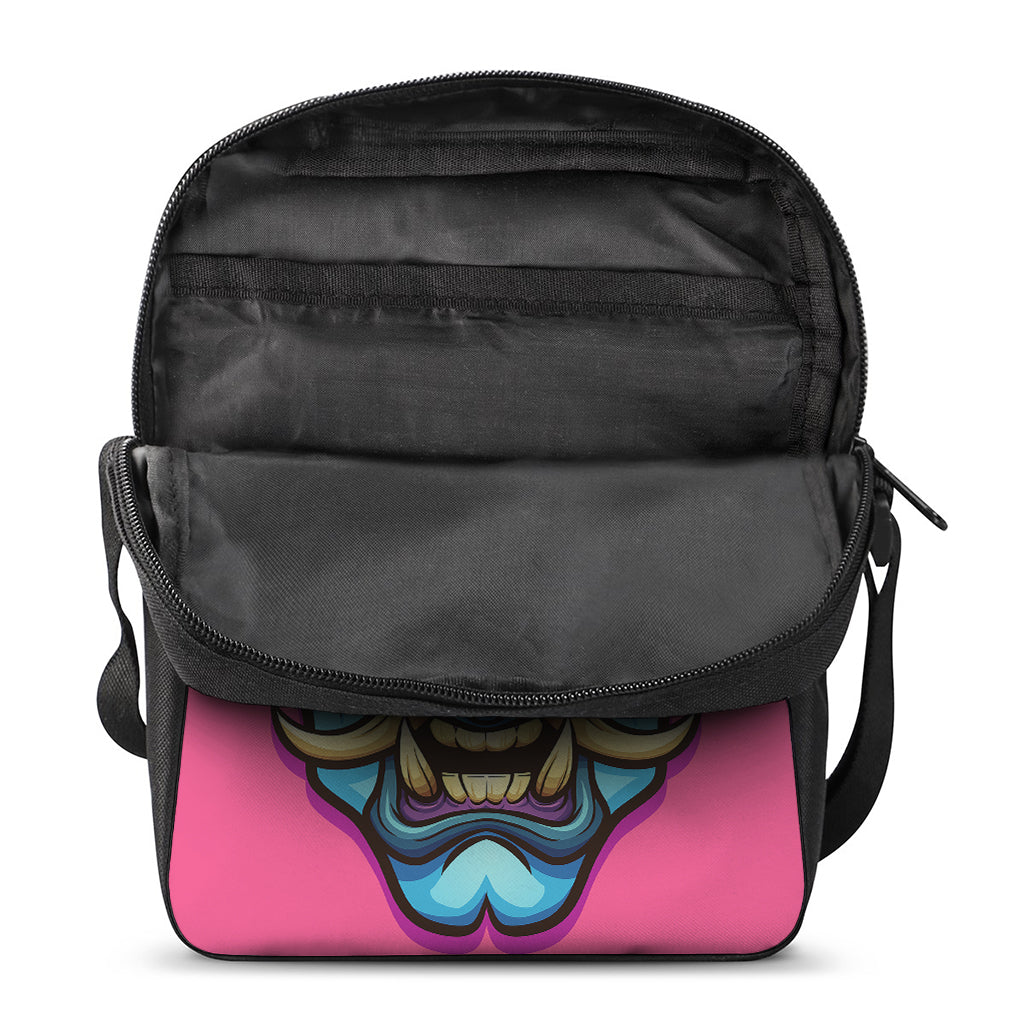 Blue Japanese Demon Print Rectangular Crossbody Bag