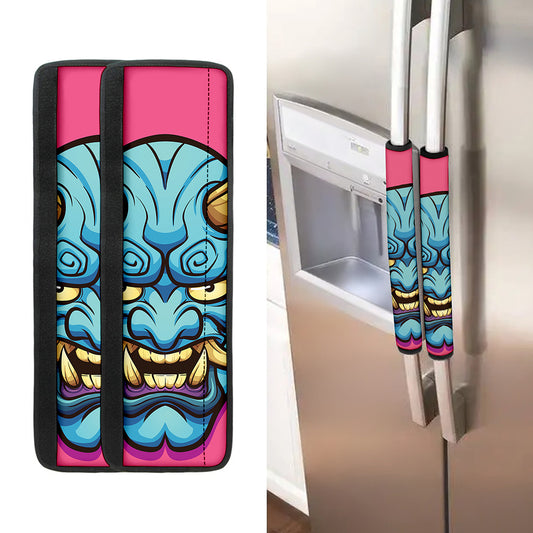Blue Japanese Demon Print Refrigerator Handle Covers
