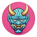 Blue Japanese Demon Print Round Blanket
