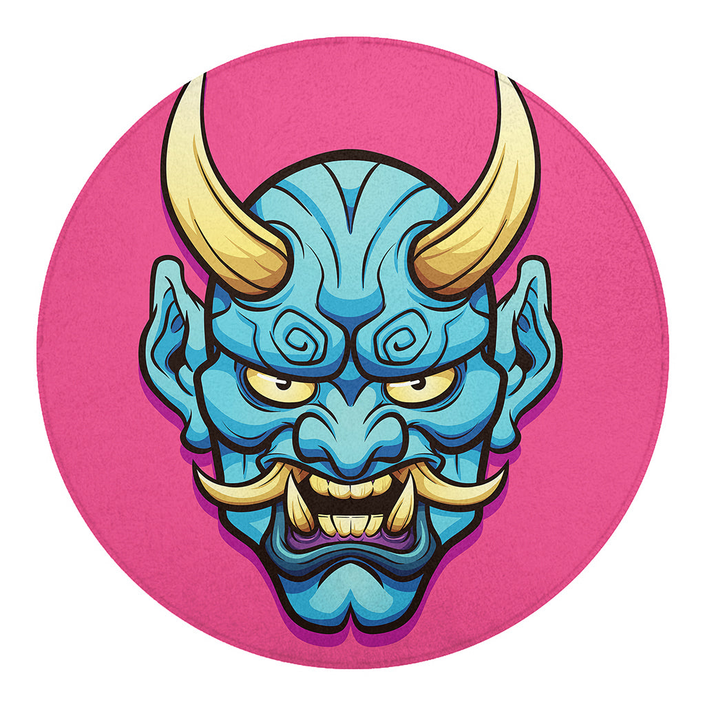 Blue Japanese Demon Print Round Blanket