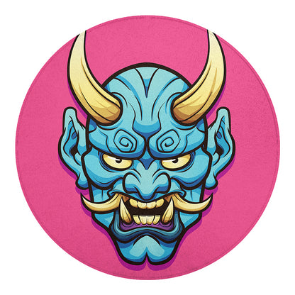 Blue Japanese Demon Print Round Blanket