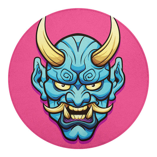 Blue Japanese Demon Print Round Blanket