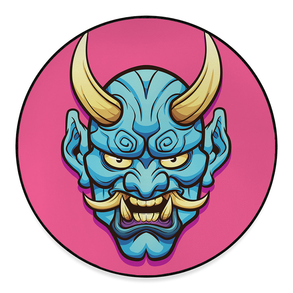 Blue Japanese Demon Print Round Floor Mat