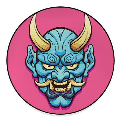 Blue Japanese Demon Print Round Floor Mat