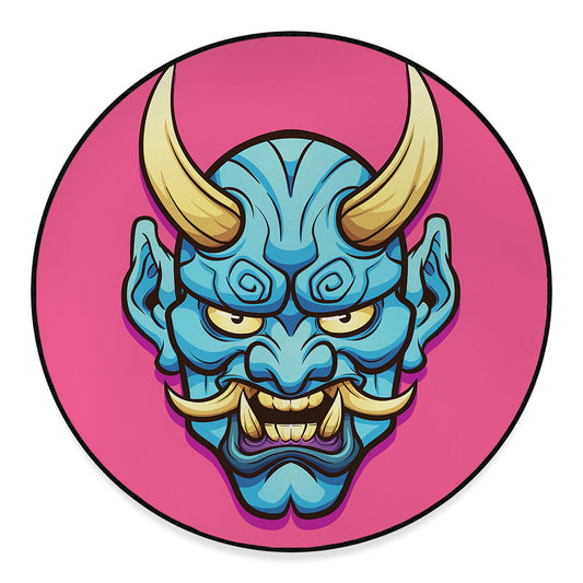 Blue Japanese Demon Print Round Floor Mat