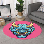 Blue Japanese Demon Print Round Rug