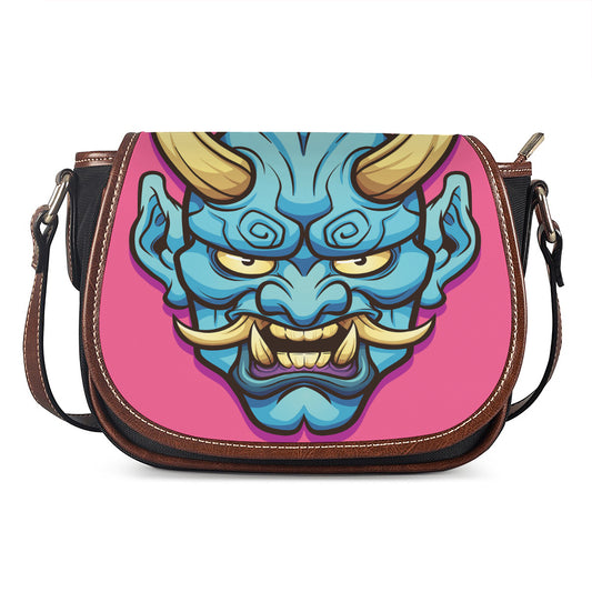 Blue Japanese Demon Print Saddle Bag