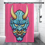 Blue Japanese Demon Print Shower Curtain