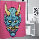 Blue Japanese Demon Print Shower Curtain