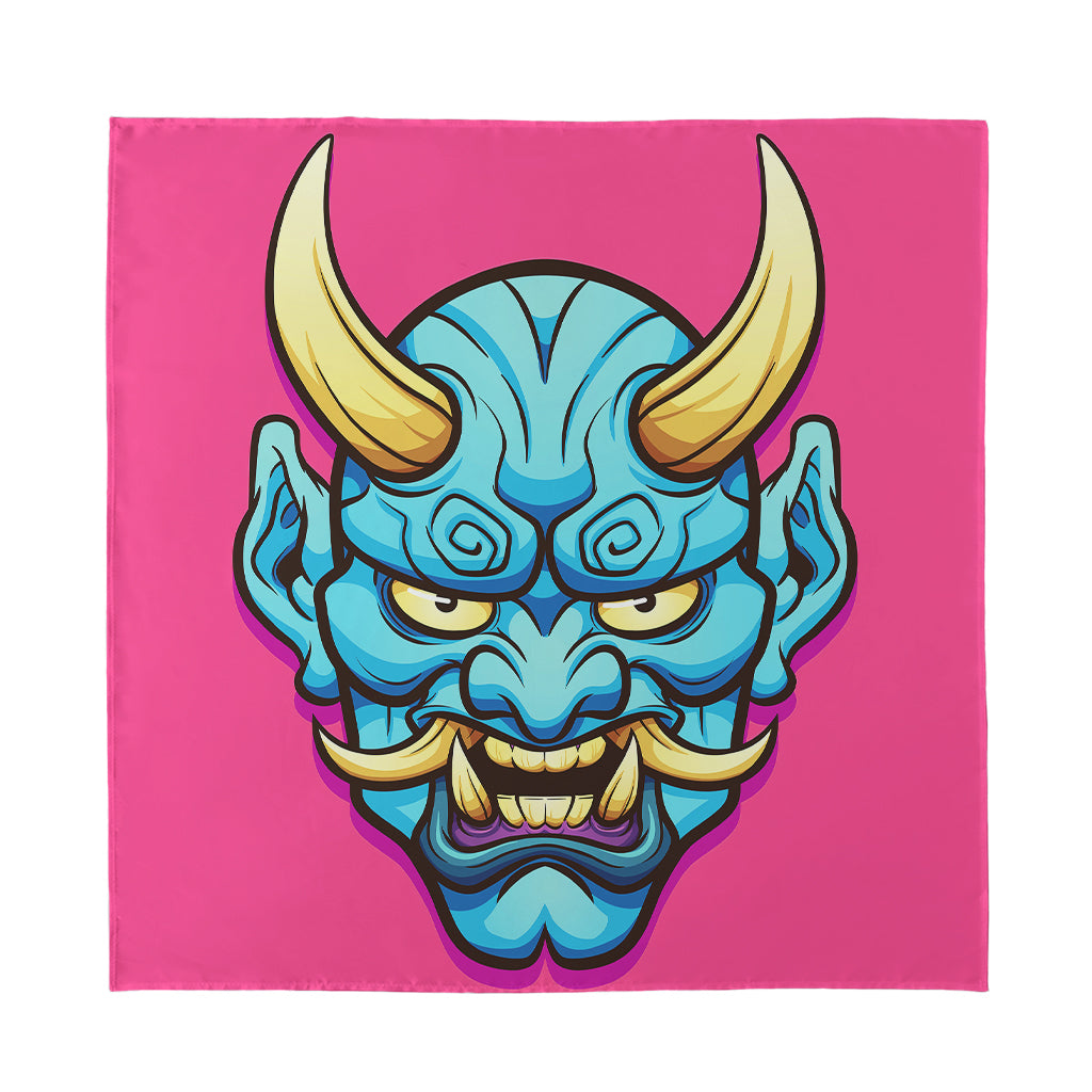 Blue Japanese Demon Print Silk Bandana