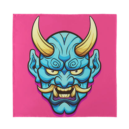 Blue Japanese Demon Print Silk Bandana