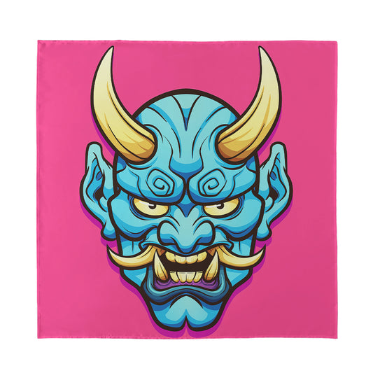 Blue Japanese Demon Print Silk Bandana