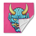 Blue Japanese Demon Print Silk Bandana