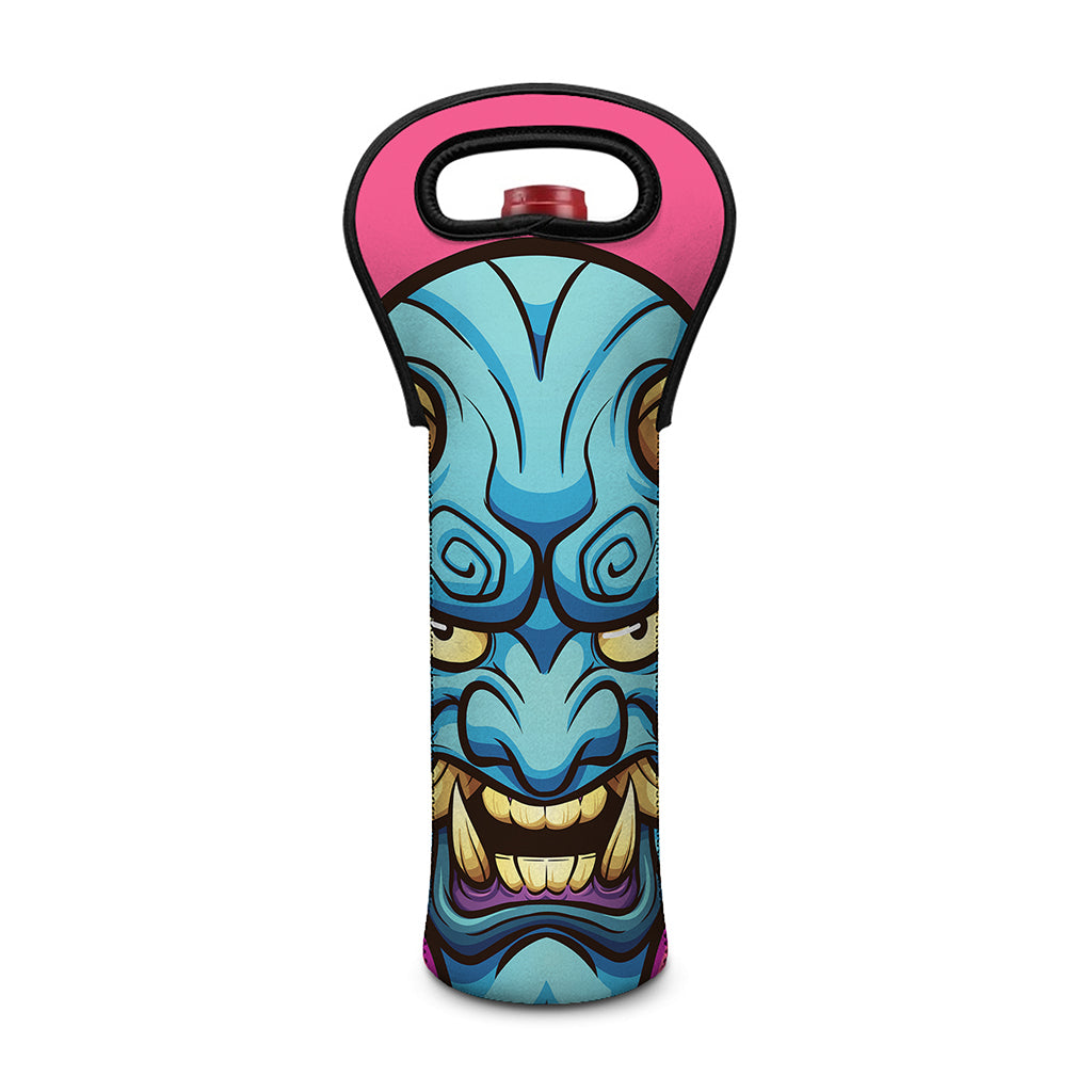 Blue Japanese Demon Print Single Neoprene Wine Tote