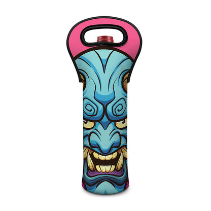 Blue Japanese Demon Print Single Neoprene Wine Tote