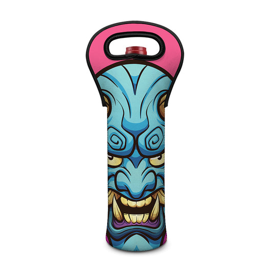 Blue Japanese Demon Print Single Neoprene Wine Tote