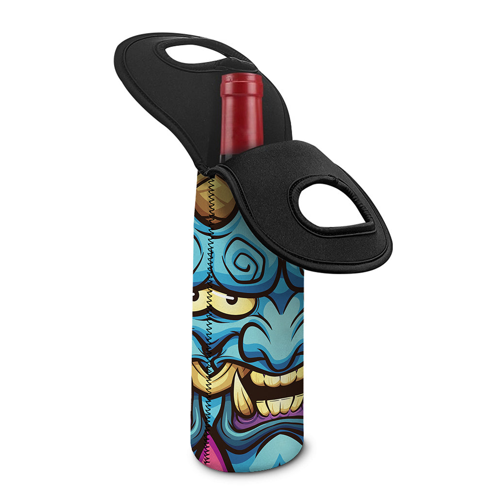 Blue Japanese Demon Print Single Neoprene Wine Tote
