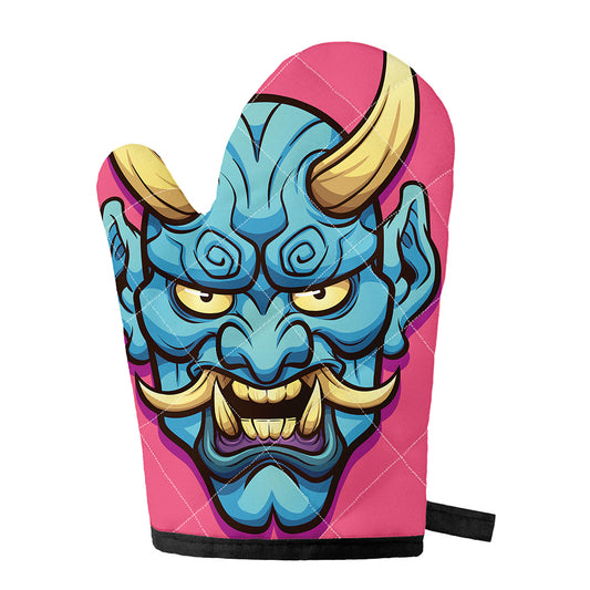 Blue Japanese Demon Print Single Oven Mitt
