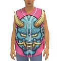 Blue Japanese Demon Print Sleeveless Baseball Jersey