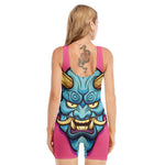 Blue Japanese Demon Print Sleeveless One Piece Swimsuit