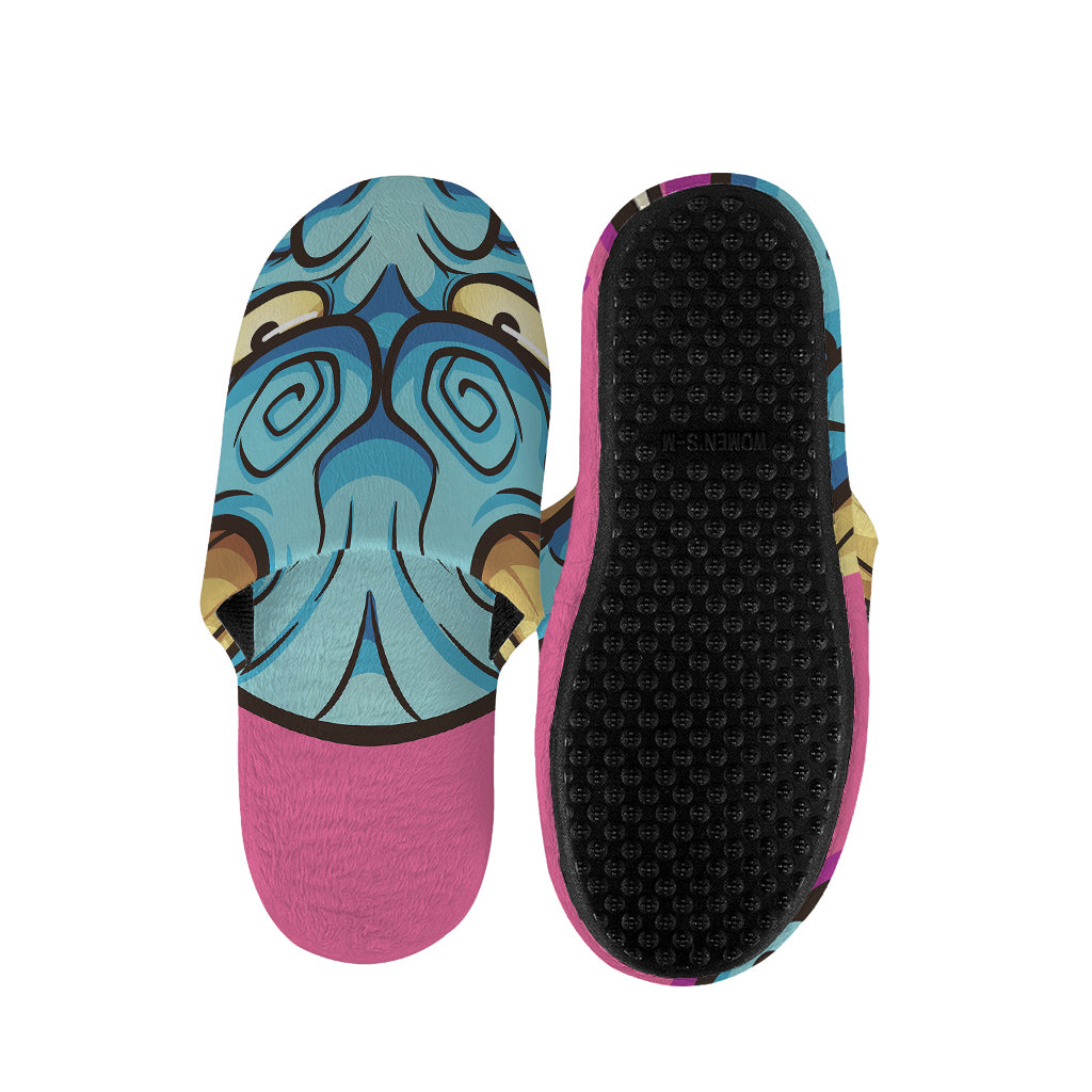 Blue Japanese Demon Print Slippers