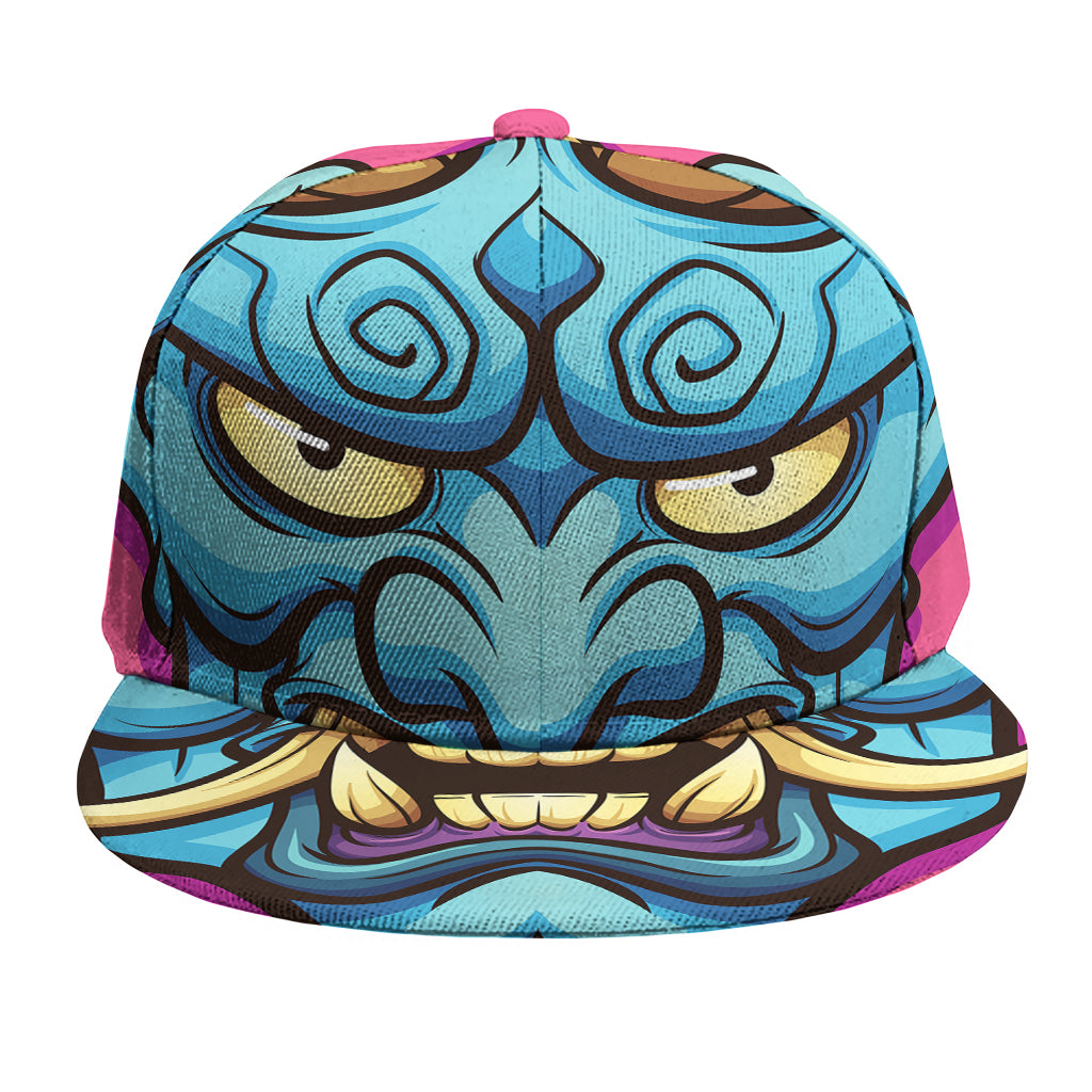 Blue Japanese Demon Print Snapback Cap