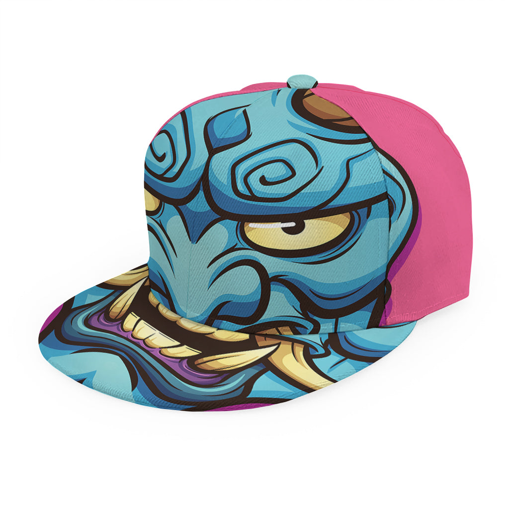 Blue Japanese Demon Print Snapback Cap