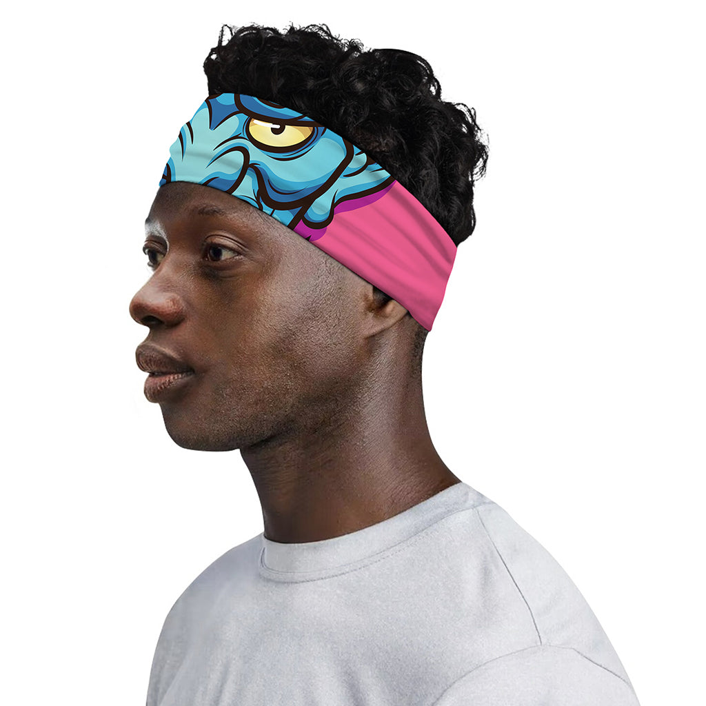 Blue Japanese Demon Print Sports Headband
