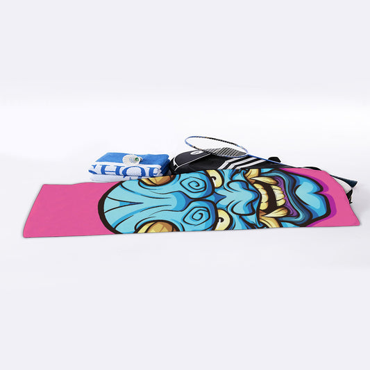 Blue Japanese Demon Print Sports Towel