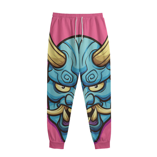 Blue Japanese Demon Print Sweatpants