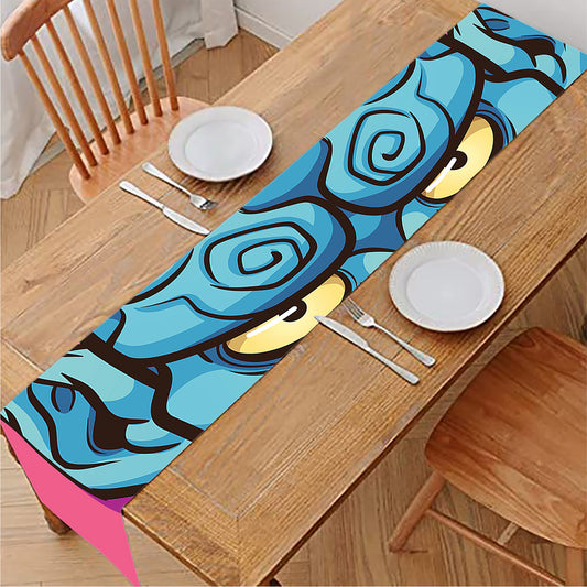 Blue Japanese Demon Print Table Runner