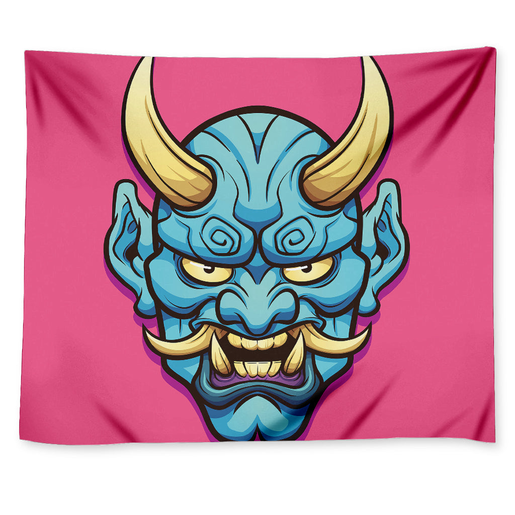 Blue Japanese Demon Print Tapestry