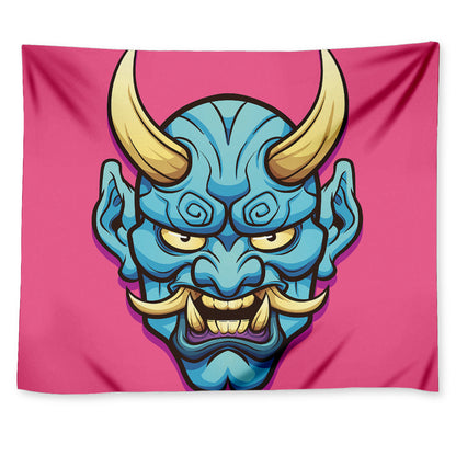 Blue Japanese Demon Print Tapestry