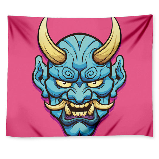 Blue Japanese Demon Print Tapestry