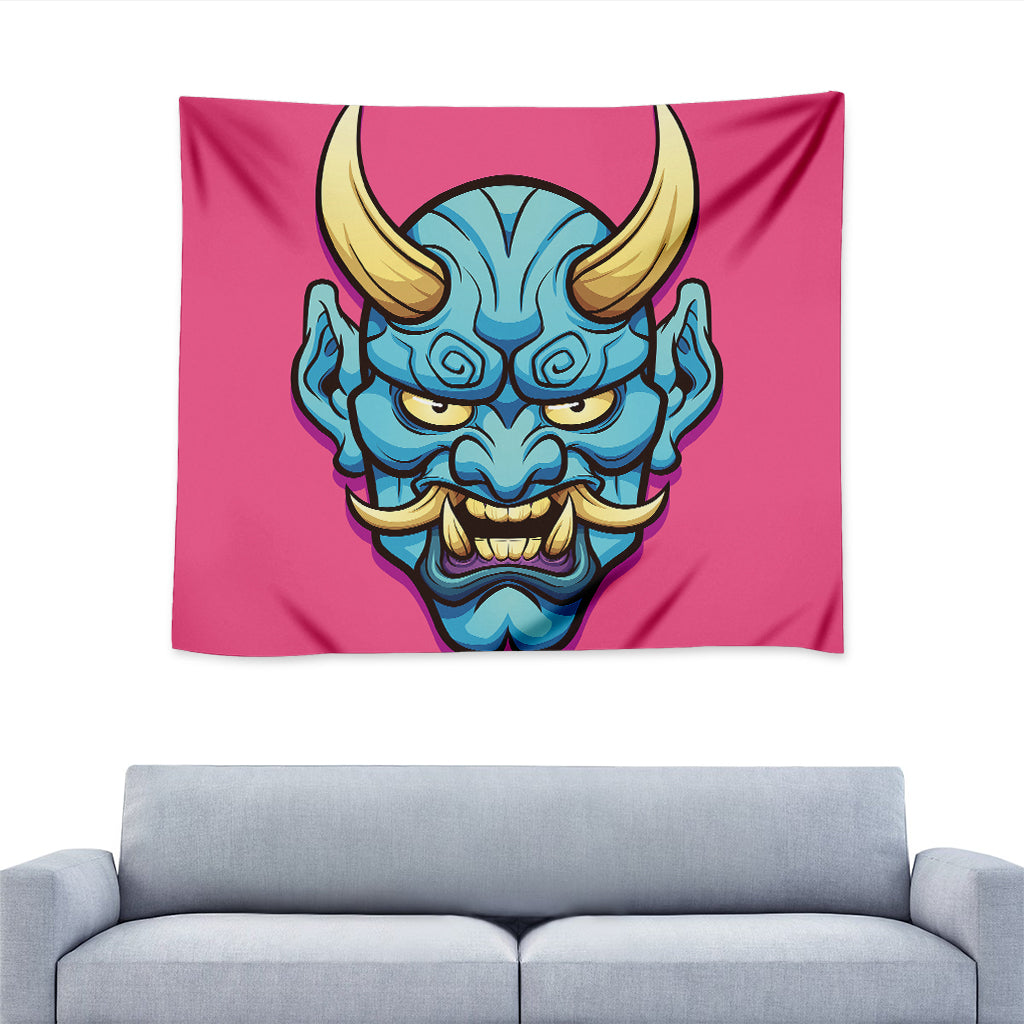 Blue Japanese Demon Print Tapestry