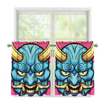 Blue Japanese Demon Print Tier Curtains