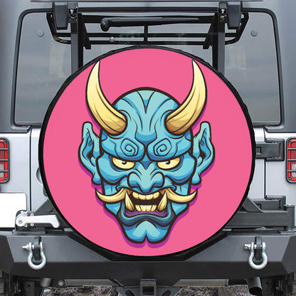 Blue Japanese Demon Print Tire Cover