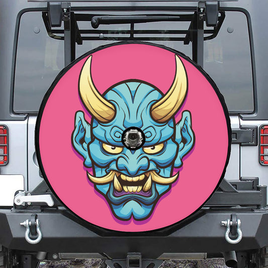 Blue Japanese Demon Print Tire Cover With Camera Hole