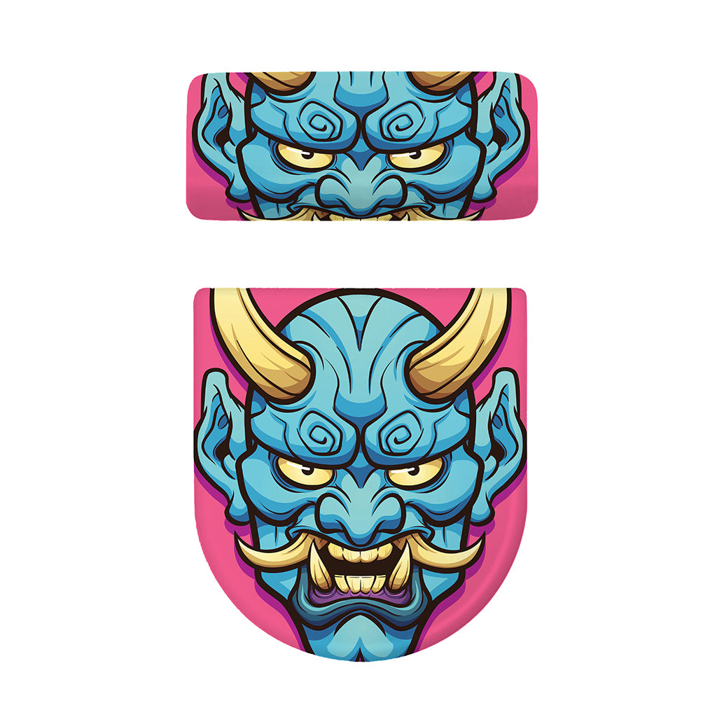 Blue Japanese Demon Print Toilet Lid And Tank Cover Set