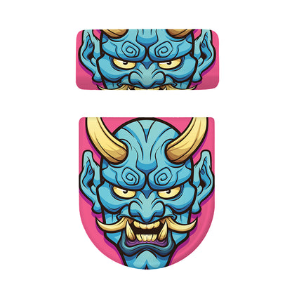 Blue Japanese Demon Print Toilet Lid And Tank Cover Set