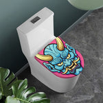 Blue Japanese Demon Print Toilet Lid Cover