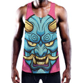 Blue Japanese Demon Print Men's Workout Tank Top