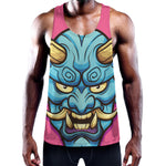 Blue Japanese Demon Print Training Tank Top
