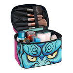 Blue Japanese Demon Print Travel Makeup Bag