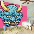 Blue Japanese Demon Print Wall Sticker