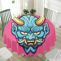 Blue Japanese Demon Print Waterproof Round Tablecloth
