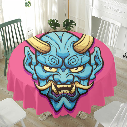 Blue Japanese Demon Print Waterproof Round Tablecloth