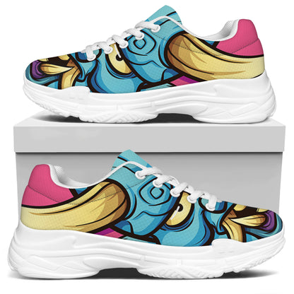 Blue Japanese Demon Print White Chunky Shoes