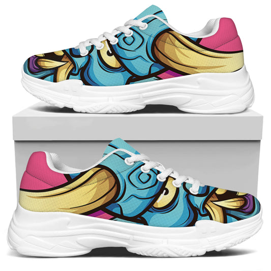Blue Japanese Demon Print White Chunky Shoes