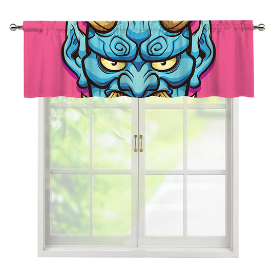 Blue Japanese Demon Print Window Valance